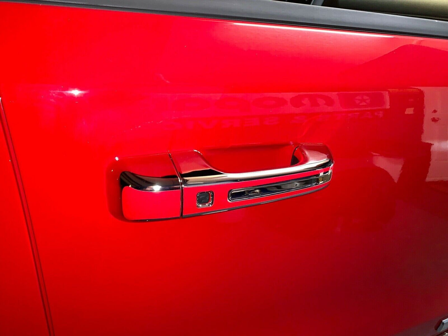 Full Set of Custom Black OR Chrome Door Handle Overlays / Covers For the 2019 - 2022 Dodge Ram 1500 -- You Choose the Middle Color Insert