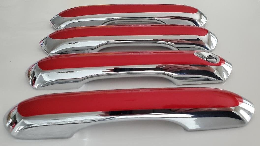 Full Set of Custom Black OR Chrome Door Handle Overlays / Covers For the 2020 - 2023 Ford Explorer -- You Choose the Middle Color Insert