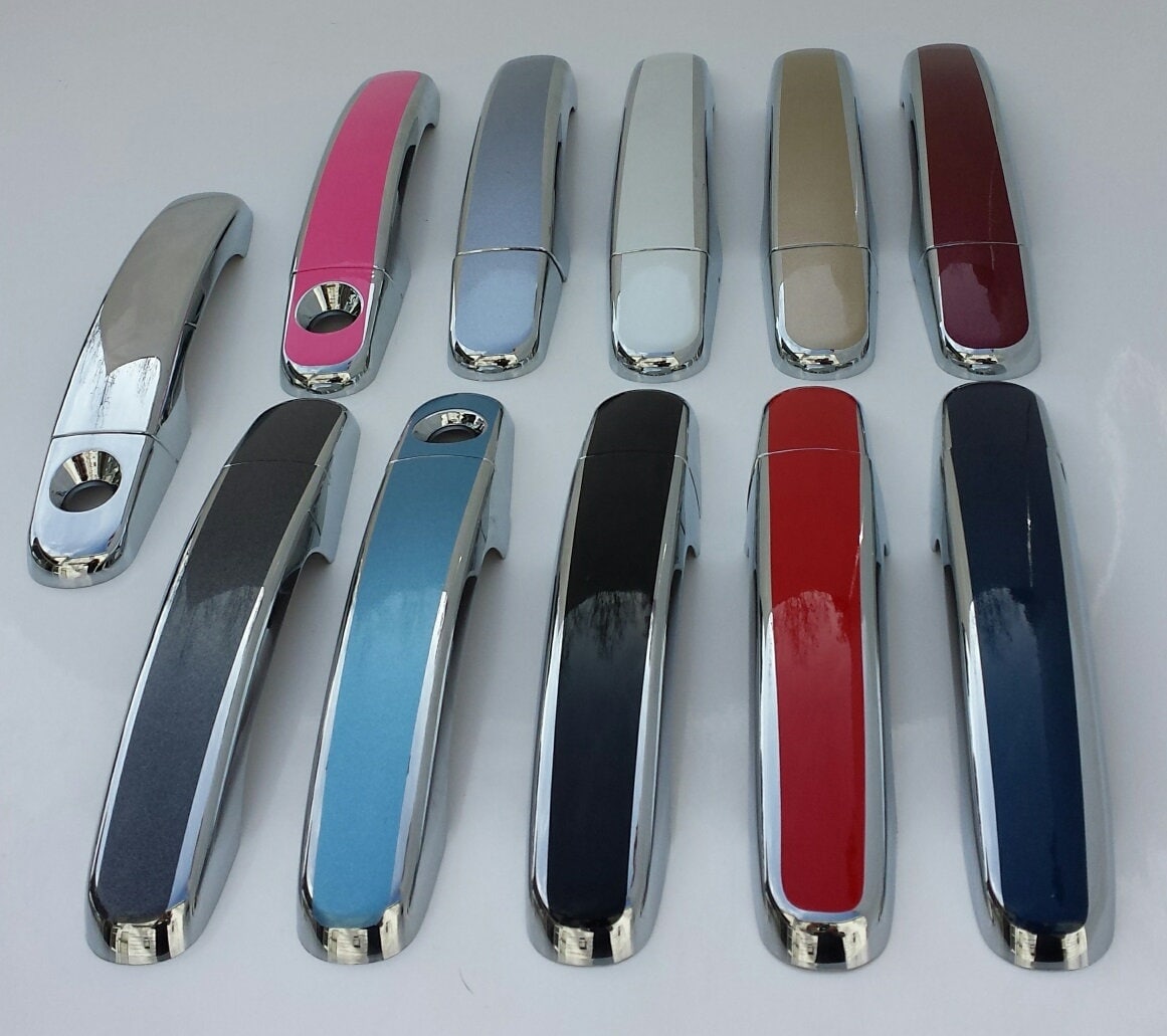 Full Set of Custom Black OR Chrome Door Handle Overlays / Covers For the 2008 - 2012 Chevy Malibu -- You Choose the Middle Color Insert