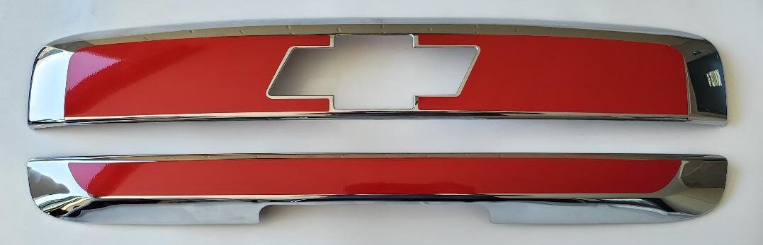 Set of 2 (Upper & Lower) Custom Black OR Chrome Tailgate Covers For the 2007 - 2014 Chevy Suburban -- You Choose the Middle Color Insert