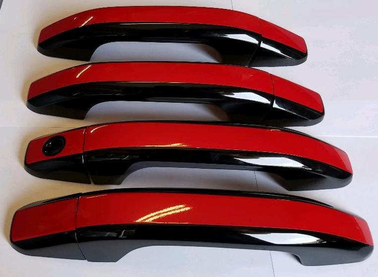 Full Set of Custom Black OR Chrome Door Handle Overlays / Covers For the 2015 - 2020 GMC Yukon  -- You Choose the Middle Color Insert