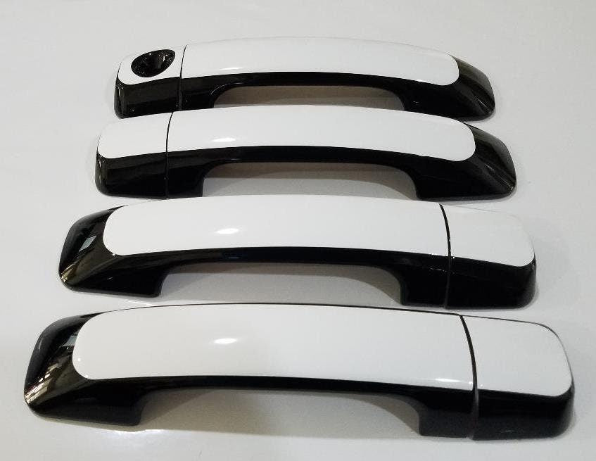 Full Set of Custom Black OR Chrome Door Handle Overlays / Covers For 2007 - 2021 Toyota Tundra -- You Choose the Color of the Middle Insert