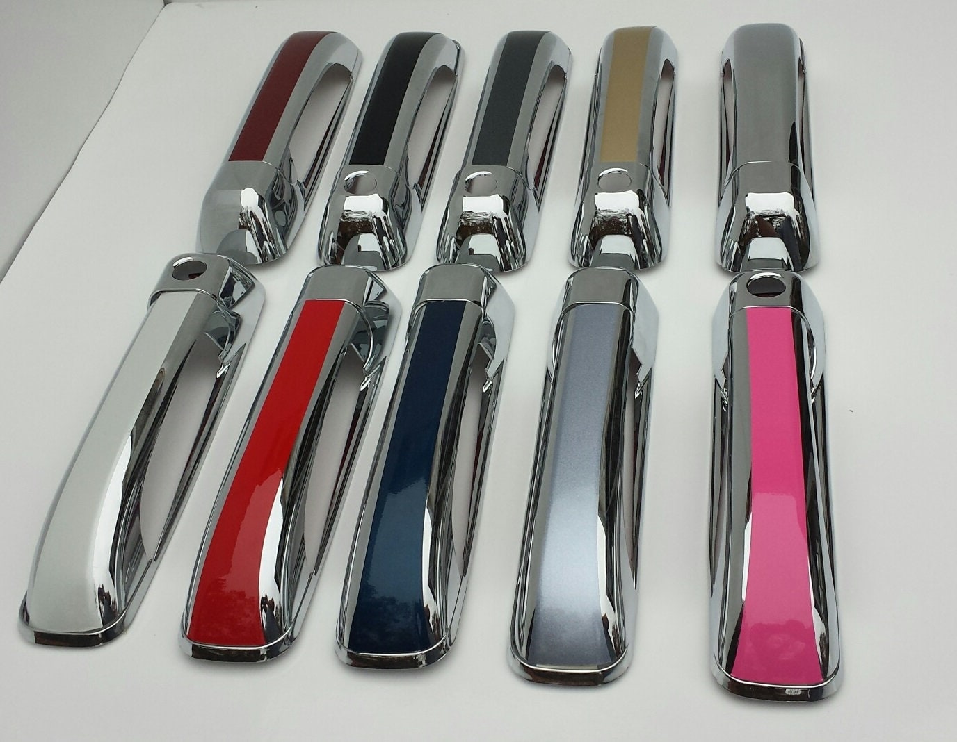 Full Set of Custom Black OR Chrome Door Handle Overlays / Covers For the 2006 - 2010 Jeep Commander -- You Choose the Middle Color Insert