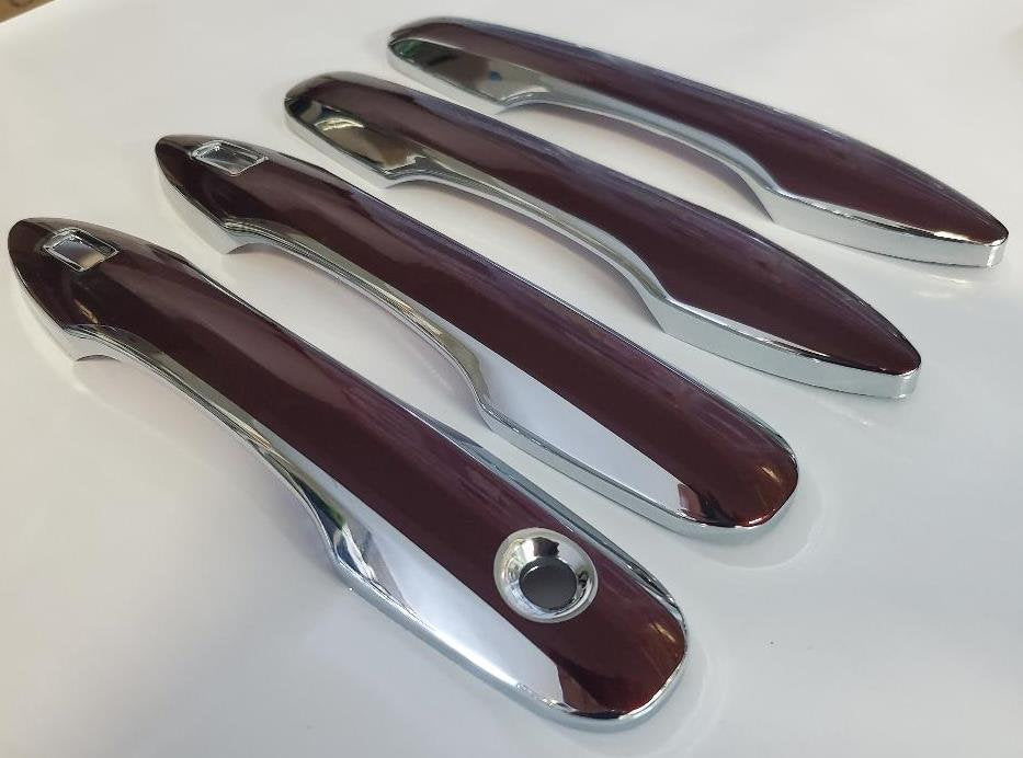 Full Set of Custom Black OR Chrome Door Handle Overlays / Covers For 2017 - 2022 Toyota Prius - You Choose the Color of the Middle Insert