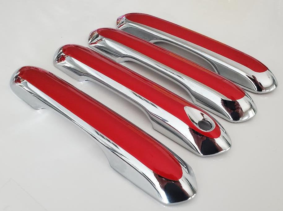 Full Set of Custom Black OR Chrome Door Handle Overlays / Covers For the 2020 - 2023 Ford Explorer  -- You Choose the Middle Color Insert