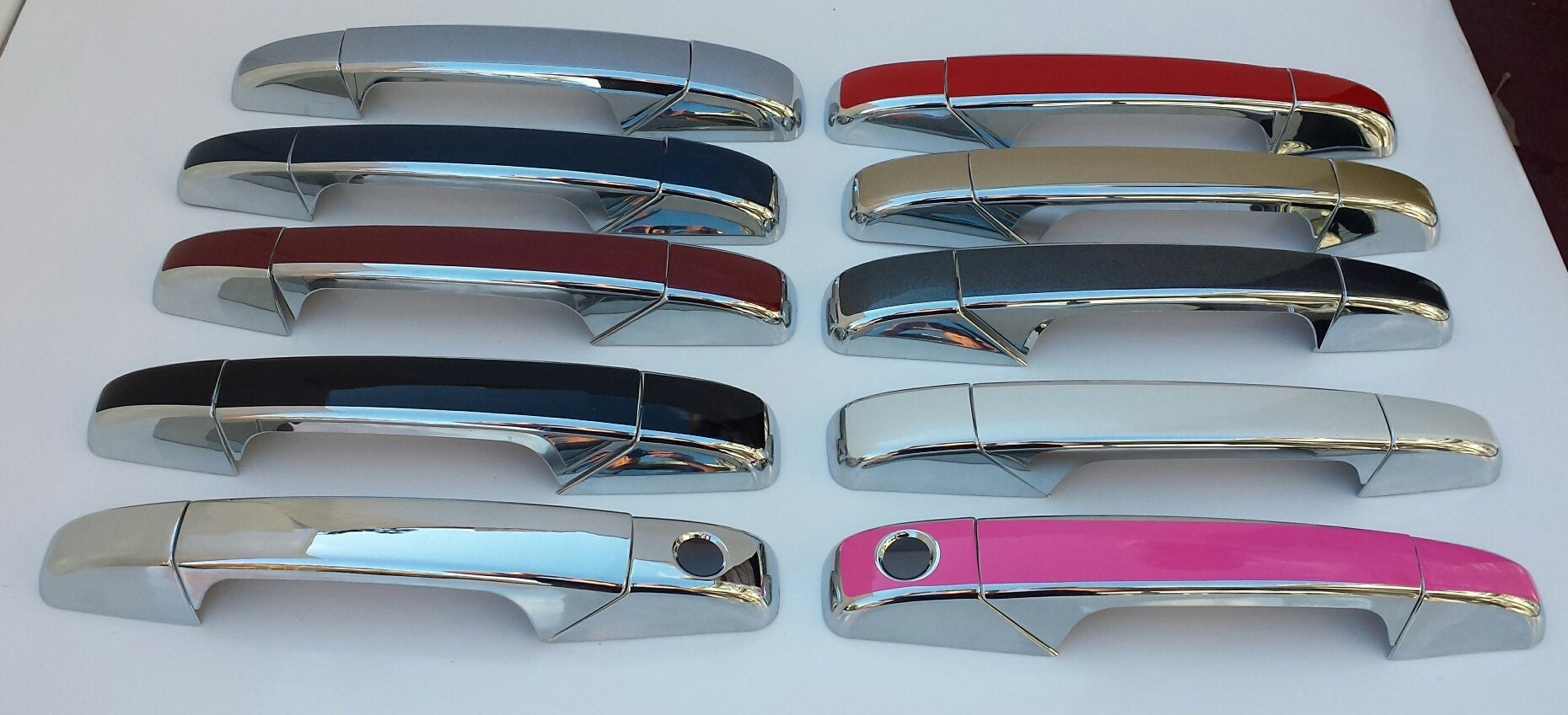 Full Set of Custom Black OR Chrome Door Handle Overlays / Covers For the 2007 - 2013 Cadillac Escalade -- You Choose the Middle Color Insert