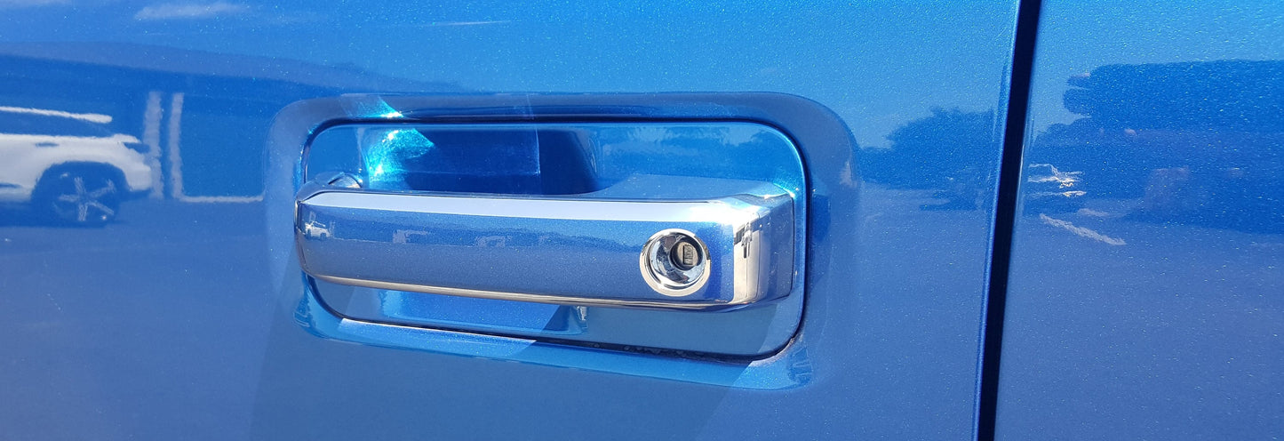 Full Set of Custom Black OR Chrome Door Handle Overlays / Covers For the 2015 - 2022 Ford F350  -- You Choose the Middle Color Insert
