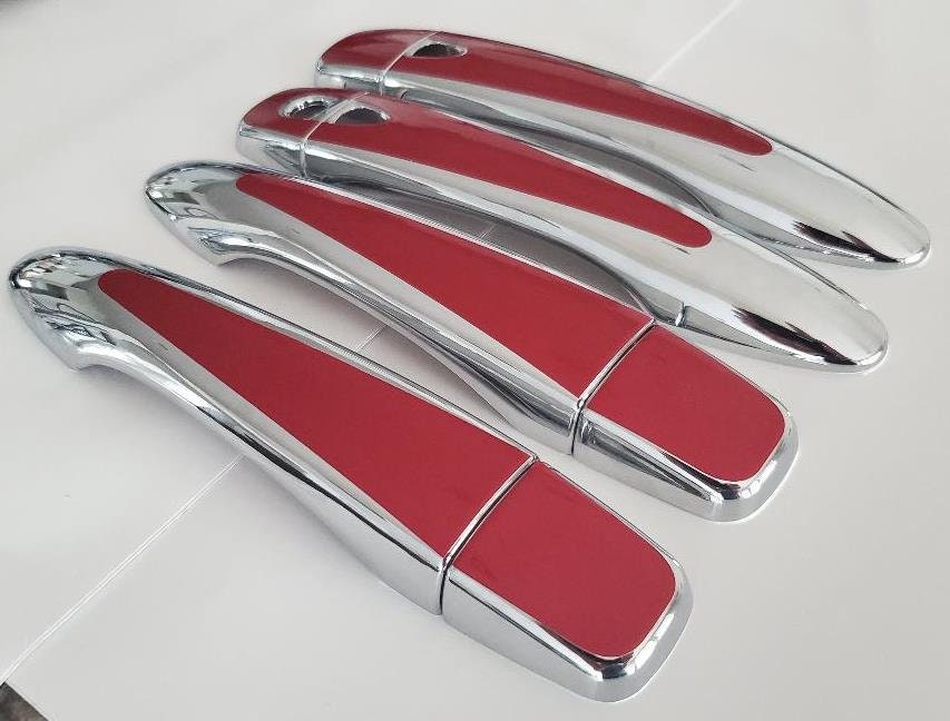 Full Set of Custom Black OR Chrome Door Handle Overlays / Covers For 2016 - 2022 Nissan Maxima -- You Choose the Color of the Middle Insert