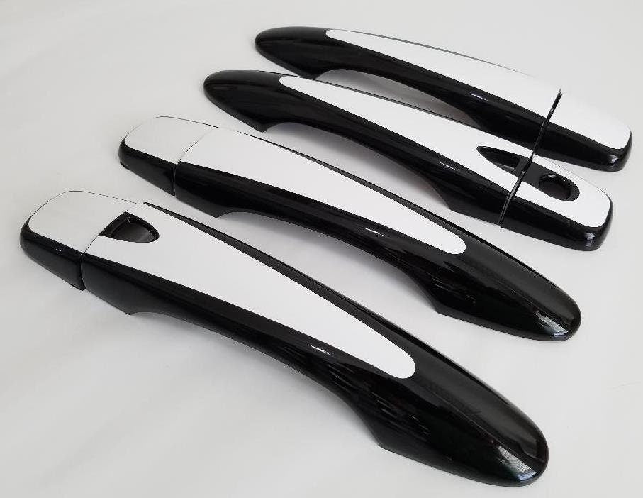 Full Set of Custom Black OR Chrome Door Handle Overlays / Covers For 2016 - 2022 Nissan Maxima -- You Choose the Color of the Middle Insert
