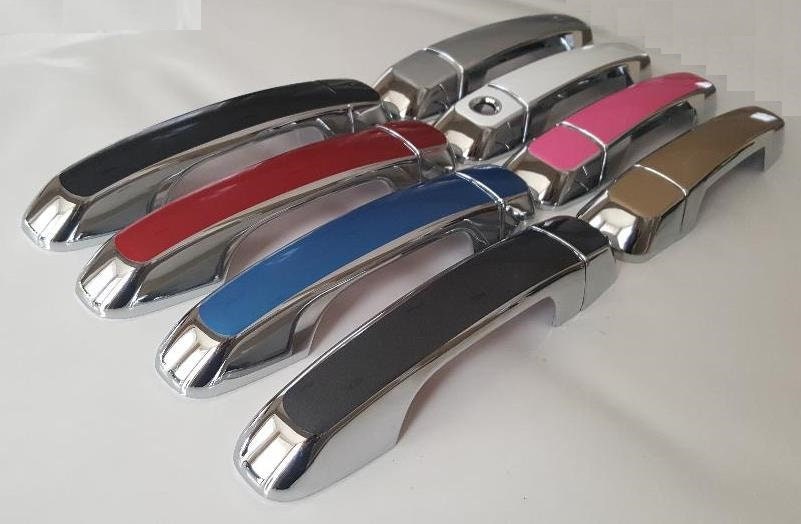Full Set of Custom Black OR Chrome Door Handle Overlays / Covers For 2010 - 2022 Toyota 4Runner - You Choose the Color of the Middle Insert