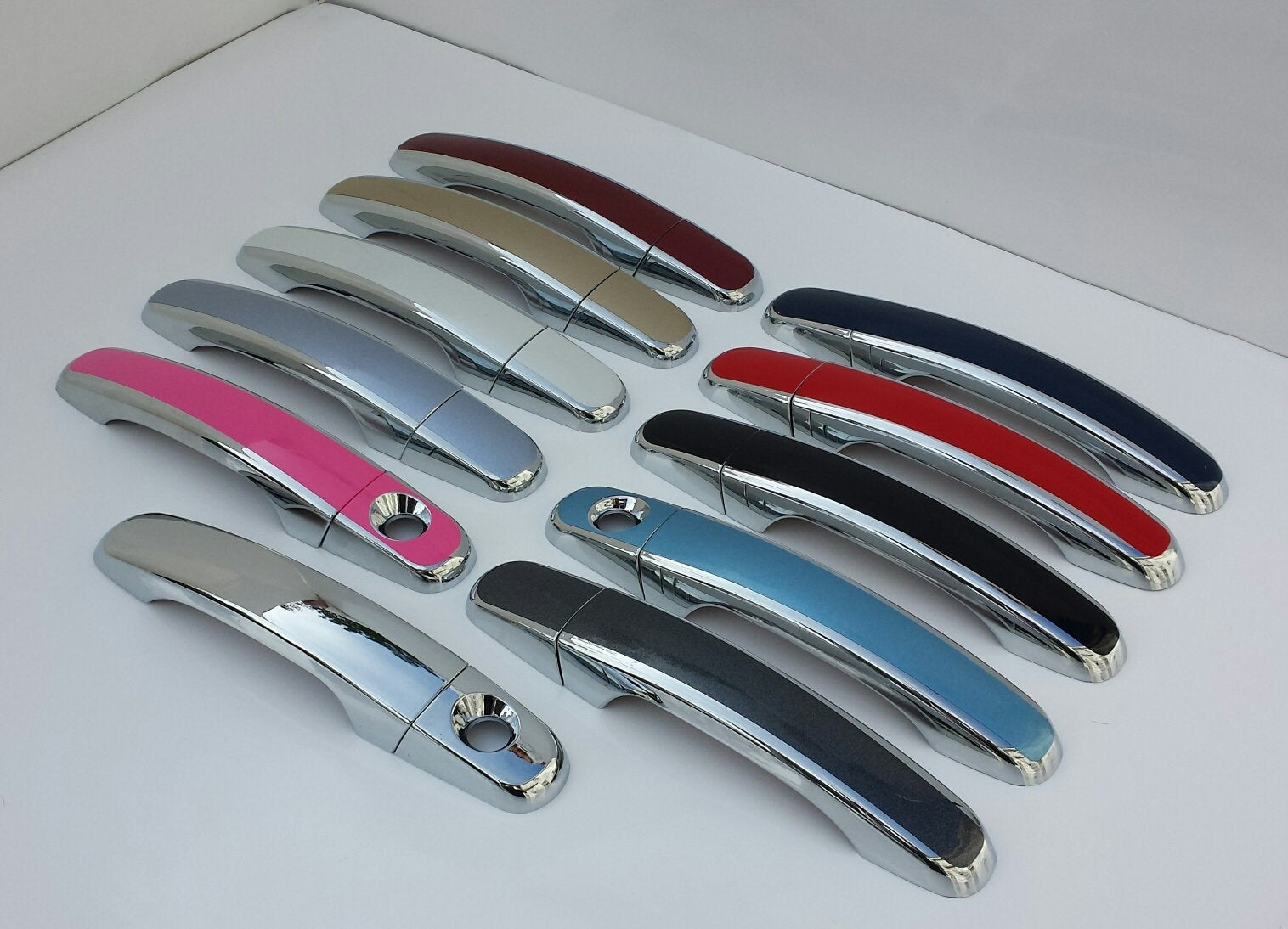 Full Set of Custom Black OR Chrome Door Handle Overlays / Covers For the 2010 - 2017 Chevy Equinox  -- You Choose the Middle Color Insert
