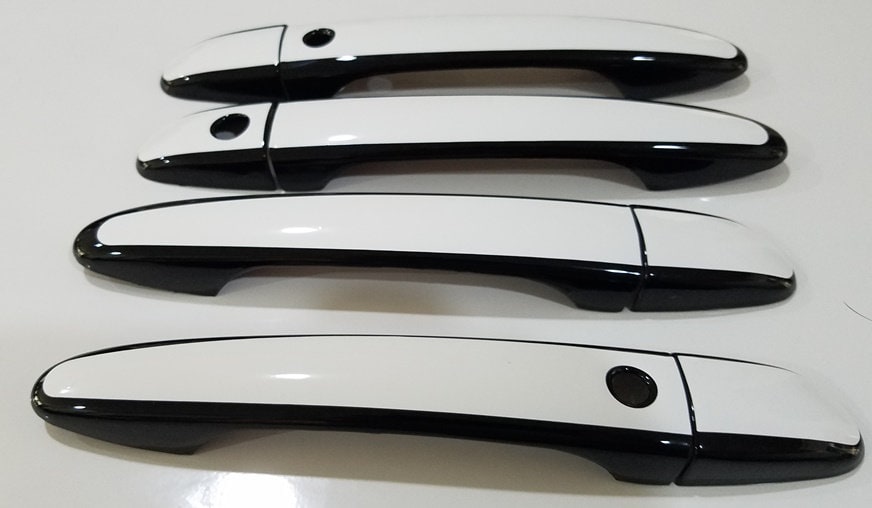 Full Set of Custom Black OR Chrome Door Handle Overlays / Covers For 2015 - 2021 Mazda CX-3 -- You Choose the Color of the Middle Insert