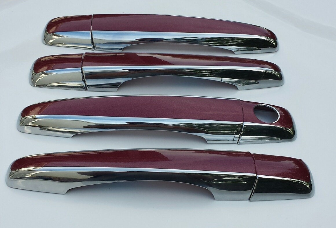 Full Set of Custom Black OR Chrome Door Handle Overlays / Covers For the 2006 - 2009 Cadillac STS -- You Choose the Middle Color Insert