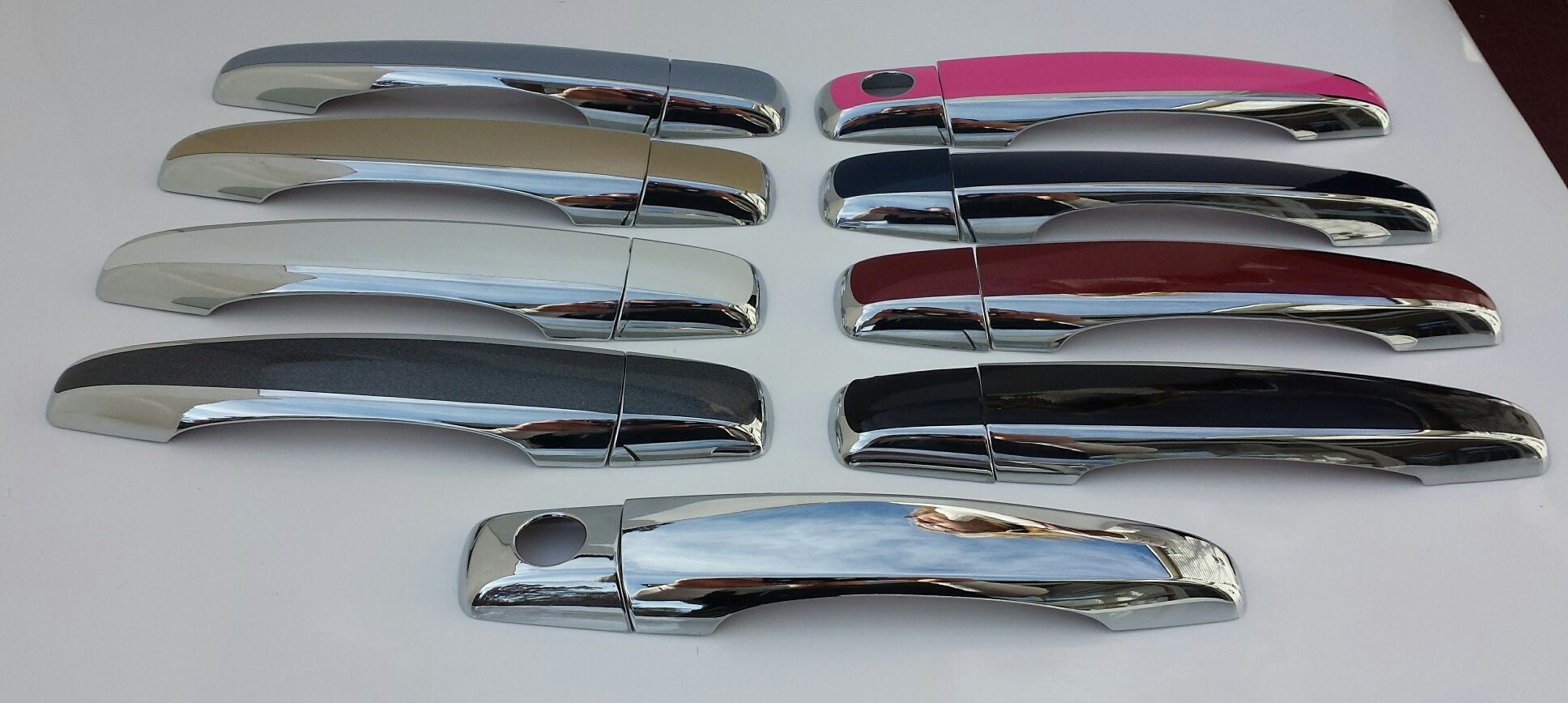 Full Set of Custom Black OR Chrome Door Handle Overlays / Covers For the 2006 - 2009 Cadillac STS -- You Choose the Middle Color Insert