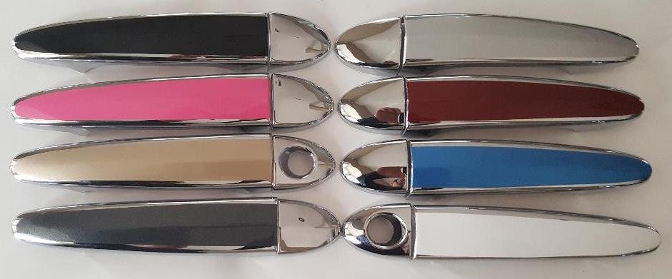 Full Set of Custom Chrome Door Handle Overlays / Covers For the 2004 - 2009 BMW E60 Series  -- You Choose the Middle Color Insert