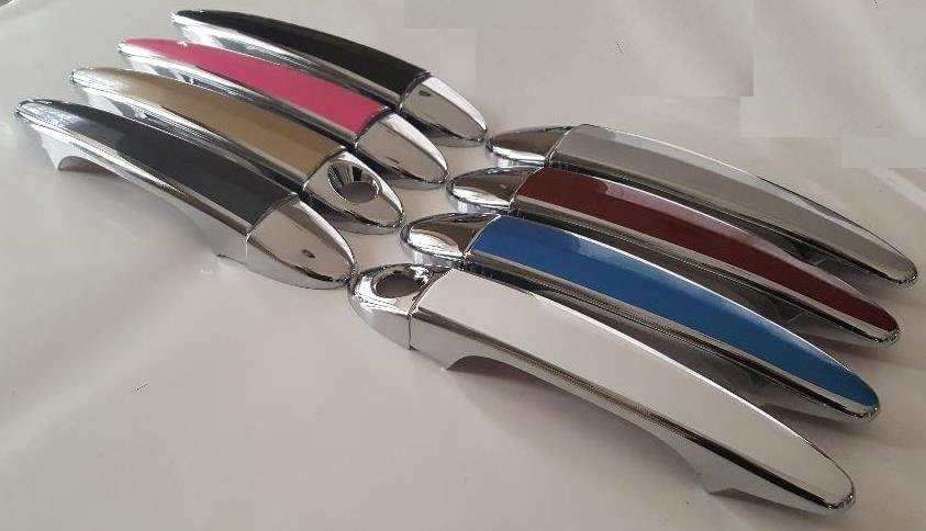 Full Set of Custom Chrome Door Handle Overlays / Covers For the 2004 - 2009 BMW 530i Series  -- You Choose the Middle Color Insert