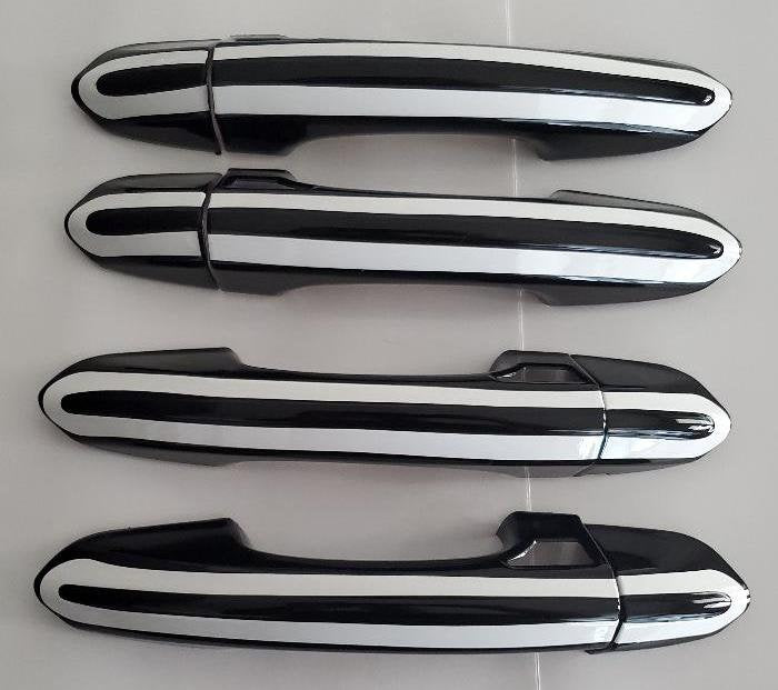 Full Set of Custom Black OR Chrome Door Handle Overlays / Covers For the 2020 - 2023 Ford Taurus  -- You Choose the Middle Color Insert