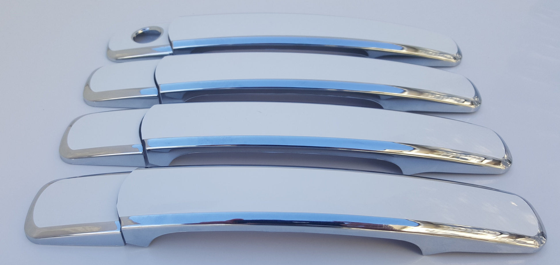 Full Set of Custom Chrome Door Handle Overlays / Covers For the 2003 - 2008 Infiniti FX45 You Choose the Color of the Middle Insert