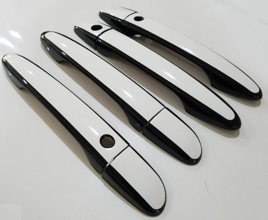 Full Set of Custom Black OR Chrome Door Handle Overlays / Covers For 2011 - 2014 Mazda 2  -- You Choose the Color of the Middle Insert