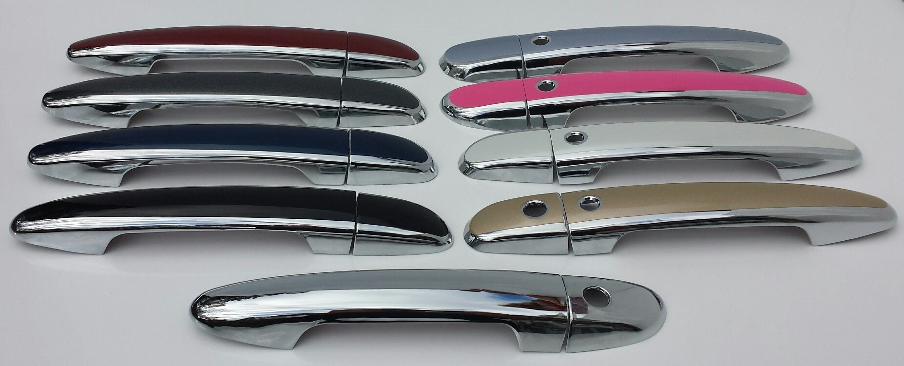 Full Set of Custom Black OR Chrome Door Handle Overlays / Covers For 2011 - 2014 Mazda 2  -- You Choose the Color of the Middle Insert