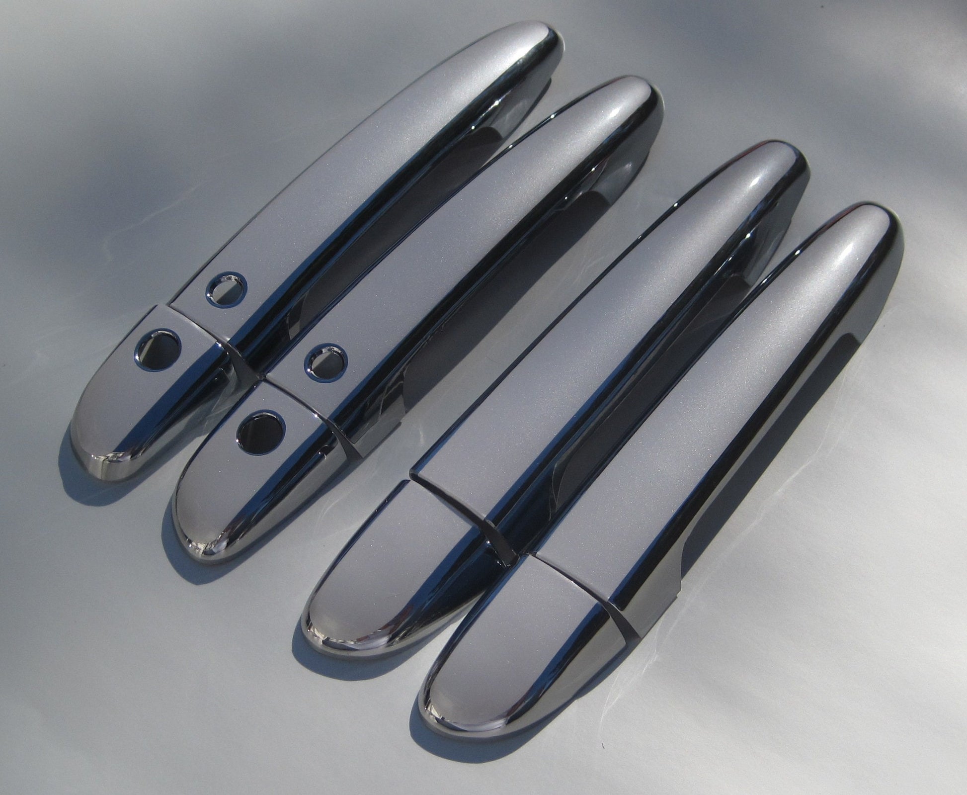 Full Set of Custom Black OR Chrome Door Handle Overlays / Covers For 2011 - 2014 Mazda 2  -- You Choose the Color of the Middle Insert