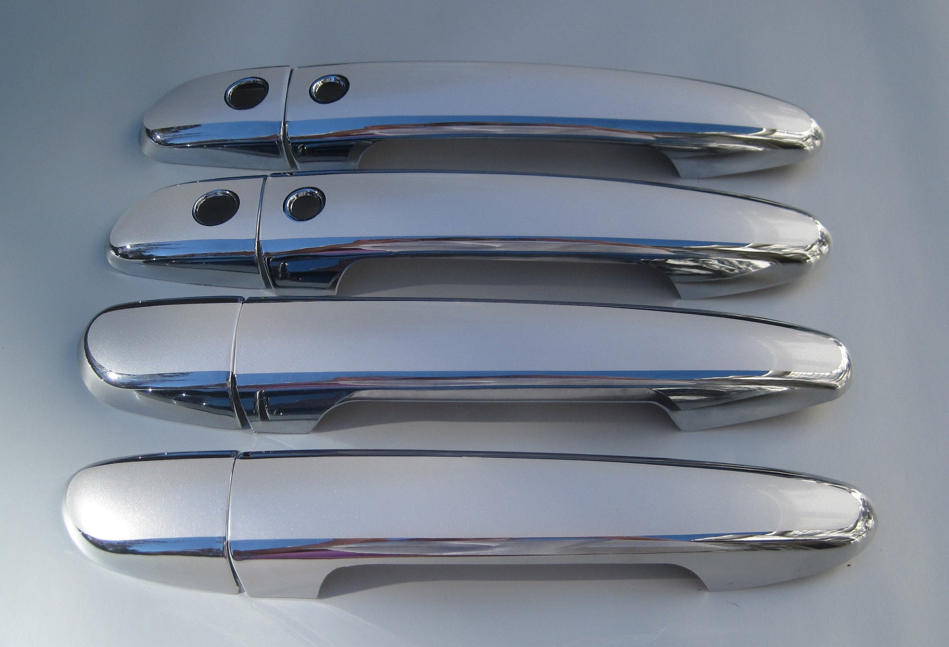 Full Set of Custom Black OR Chrome Door Handle Overlays / Covers For 2011 - 2014 Mazda 2  -- You Choose the Color of the Middle Insert
