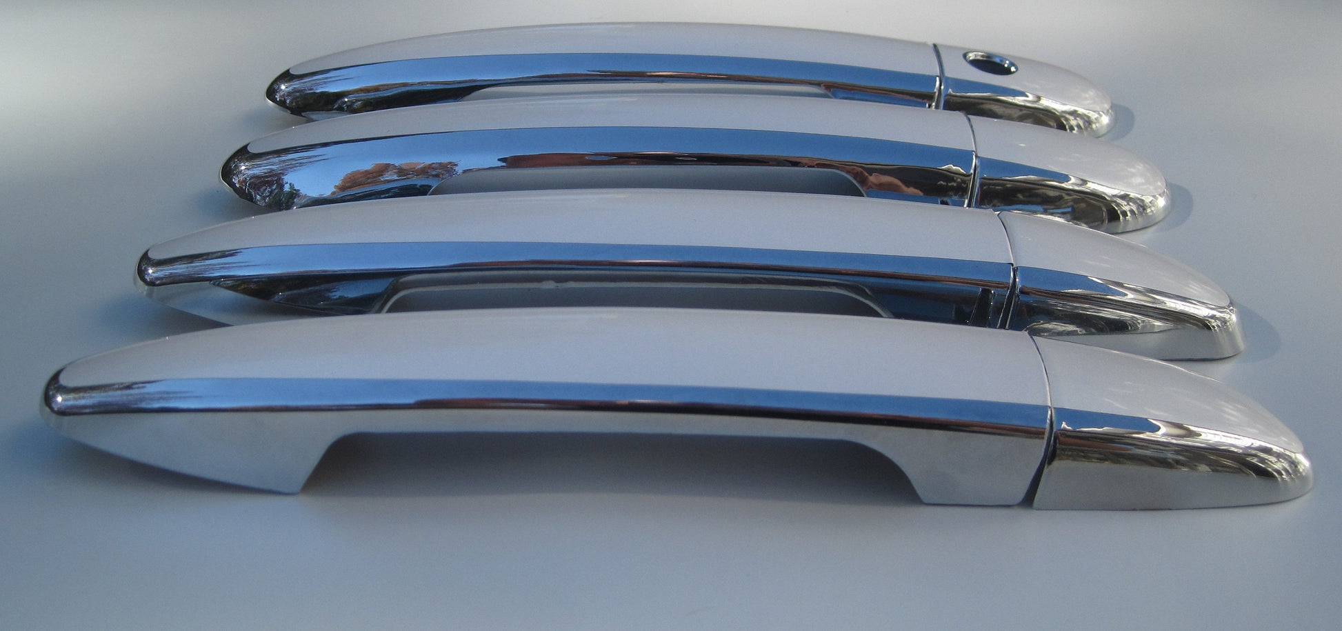 Full Set of Custom Black OR Chrome Door Handle Overlays / Covers For 2011 - 2014 Mazda 2  -- You Choose the Color of the Middle Insert