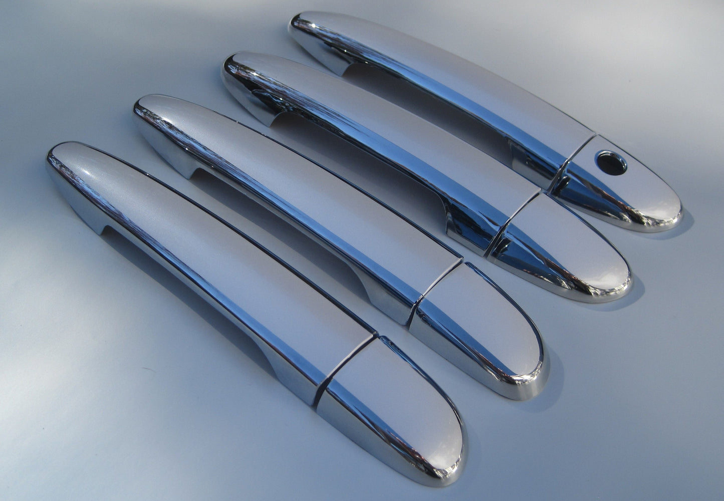 Full Set of Custom Black OR Chrome Door Handle Overlays / Covers For 2011 - 2014 Mazda 2  -- You Choose the Color of the Middle Insert