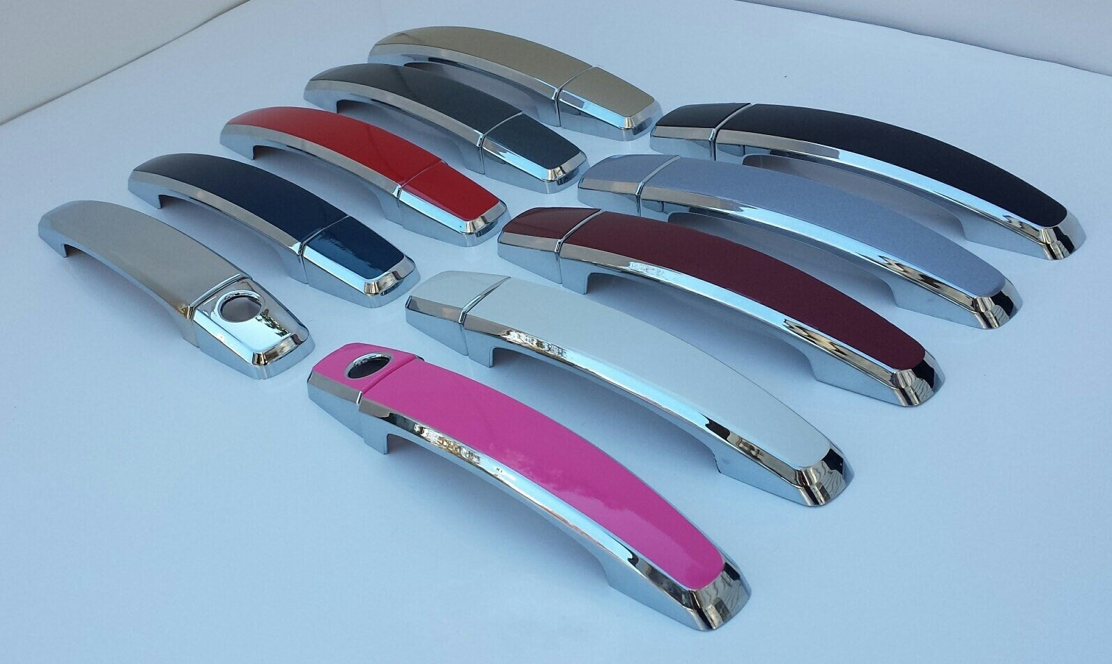 Full Set of Custom Black OR Chrome Door Handle Overlays / Covers For the 2007 - 2010 Chevy Aveo -- You Choose the Middle Color Insert