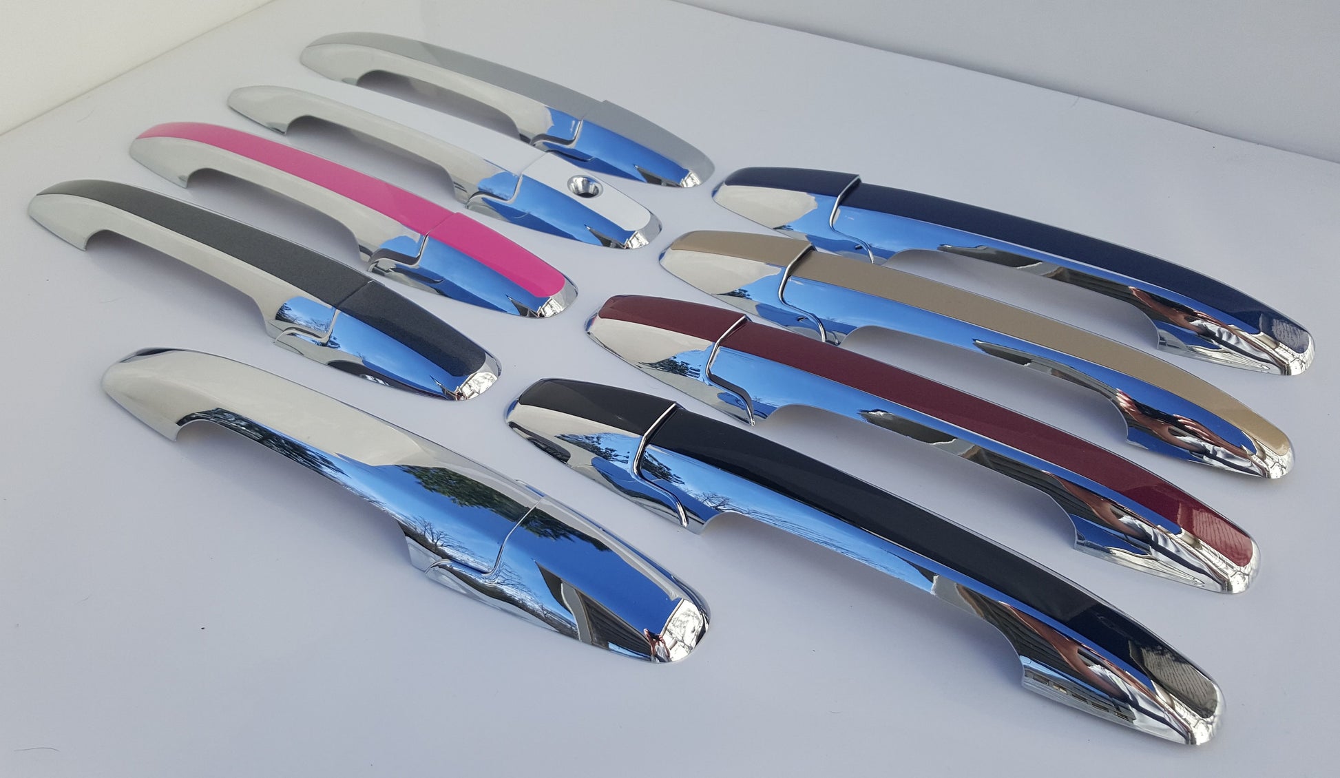 Full Set of Custom Black OR Chrome Door Handle Overlays / Covers For 2009 - 2015 Honda Pilot -- You Choose the Color of the Middle Insert