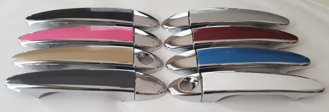 Full Set of Custom Chrome Door Handle Overlays / Covers For the 2004 - 2009 BMW 530i Series  -- You Choose the Middle Color Insert