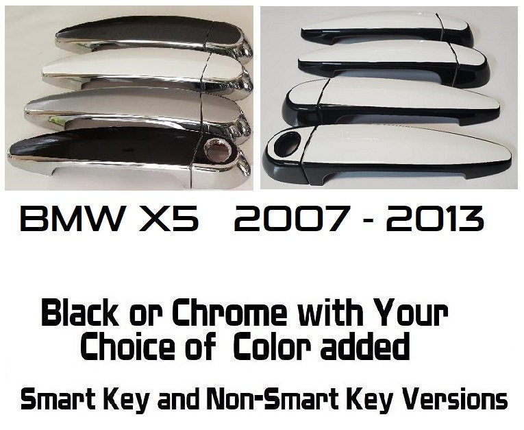 Full Set of Custom Black OR Chrome Door Handle Overlays / Covers For the 2007 - 2013 BMW X5 Series  -- You Choose the Middle Color Insert