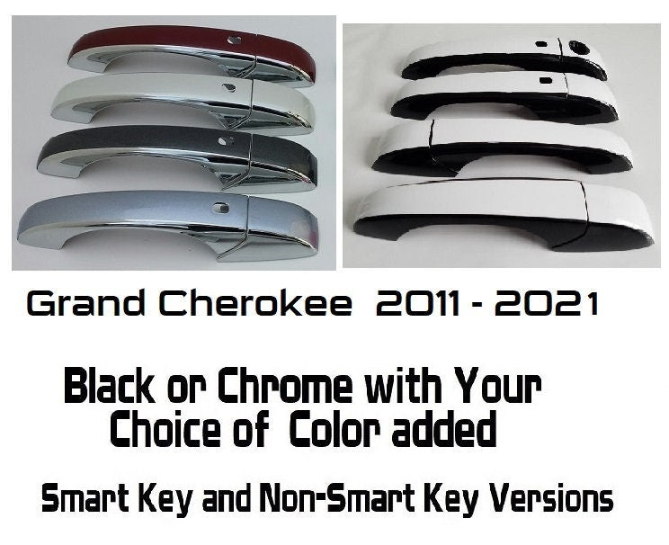 Full Set Custom Black OR Chrome Door Handle Overlays / Covers For the 2011 - 2021 Jeep Grand Cherokee -You Choose the Middle Color Insert