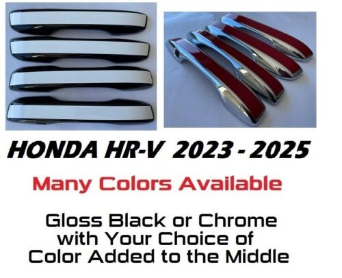 Full Set of Custom Black OR Chrome Door Handle Overlays / Covers For 2023 - 2025 Honda HR-V -- You Choose the Color of the Middle Insert