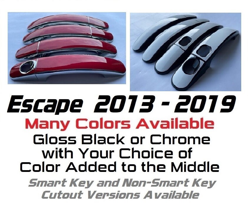 Full Set of Custom Black OR Chrome Door Handle Overlays / Covers For the 2013 - 2019 Ford Escape  -- You Choose the Middle Color Insert