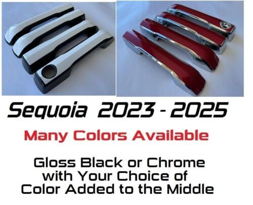 Full Set Custom Black OR Chrome Door Handle Overlays / Covers For Toyota Seqouia 2023 - 2025 -- You Choose the Color of the Middle Insert