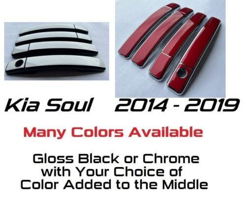 Full Set of Custom Black OR Chrome Door Handle Overlays / Covers For the 2014 - 2019 Kia Soul  -- You Choose the Middle Color Insert