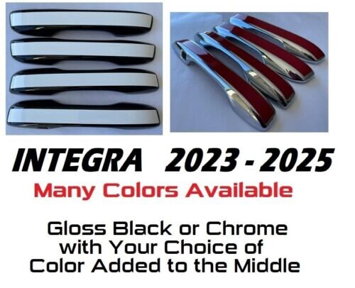 Full Set of Custom Chrome or Black Door Handle Overlays / Covers For the 2023 - 2024 Acura Integra  -- You Choose the Middle Color Insert