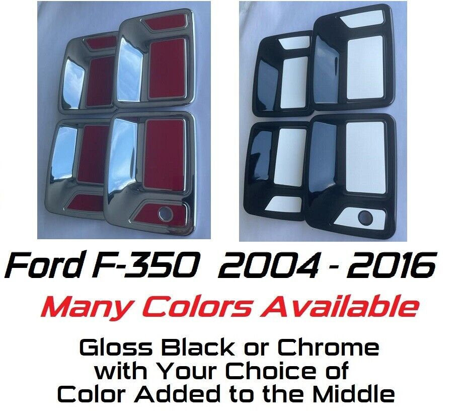 Full Set of Custom Black OR Chrome Door Handle Overlays / Covers For the 2004 - 2016 Ford F-350  -- You Choose the Middle Color Insert
