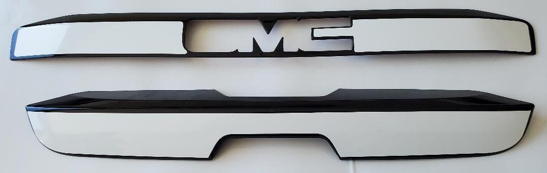 Set  of 2 Upper and Lower Custom Black OR Chrome Tailgate Covers For the 2015 - 2020 GMC Yukon  -- You Choose the Middle Color Insert