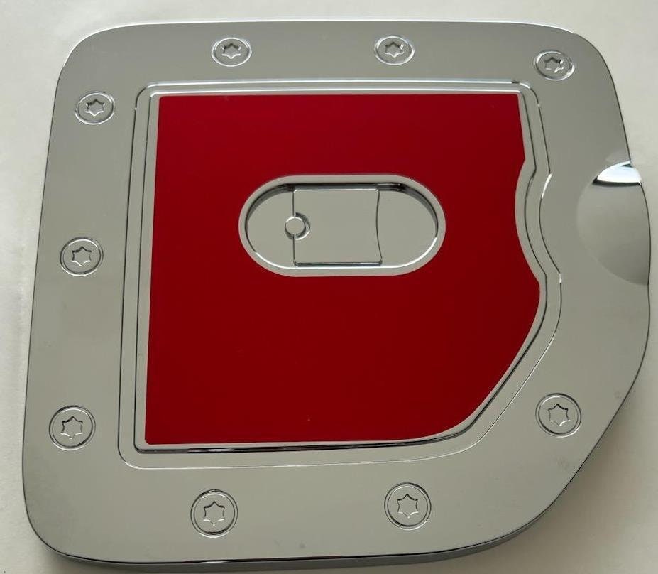 Custom Black OR Chrome Gas Door Overlays / Covers For the 2005 - 2021 Nissan Frontier -- YOU Choose Middle Insert -- * Long Bed Version *