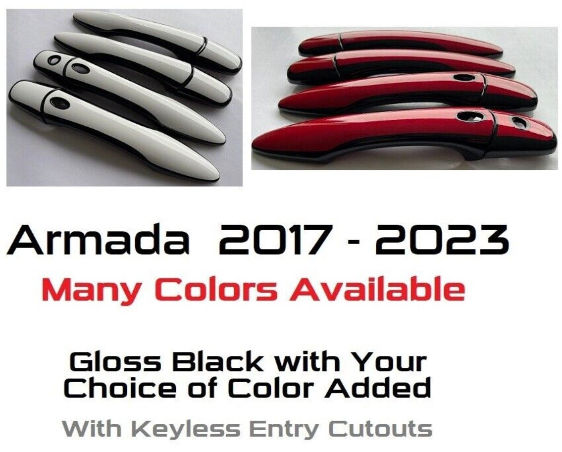 Full Set of Gloss Black Door Handle Overlays / Covers For the 2017-2023 Armada -- You Choose the Middle Color Insert